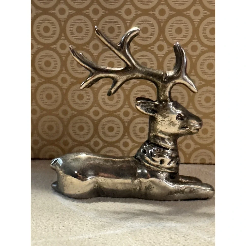 Silver Tone Heavy Metal Reindeer Deer Figurine Sculpture Christmas Decor